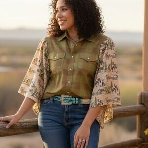 Western Buffalo Plaid Pearl Snap Top